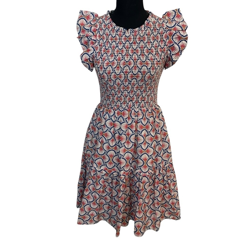 Anthropologie Caballero Mini Dress Smocked Ruffle Dainty Red Size Extra Small